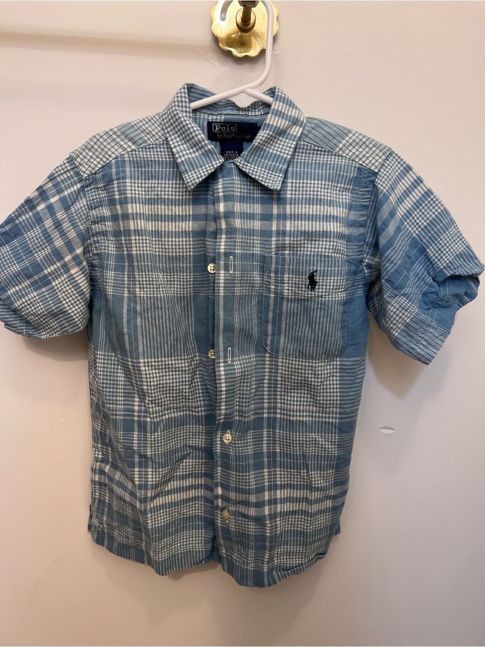 Ralph Lauren Blue and White Plaid Short-Sleeve Button-Down Shirt - Kids